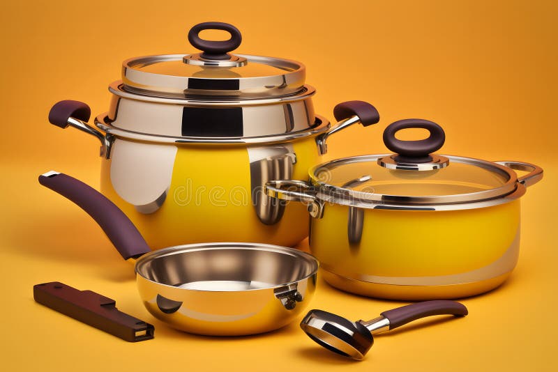 Yellow Kitchen Utensils Set. Neural Network AI Generated Stock Image