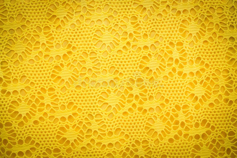 Yellow Lace Fabric Background Texture. Stock Photo - Image of