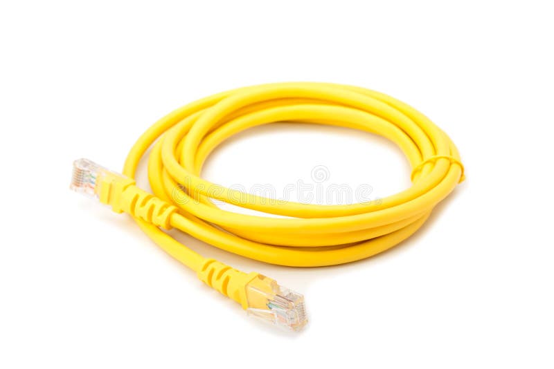 Yellow LAN cable isolated on white background