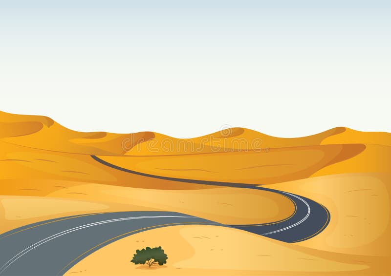 Yellow Landscape and a Road Stock Vector - Illustration of sand, lawn