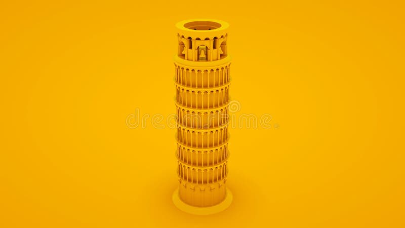 Yellow leaning tower of pisa. Minimal idea concept. 3d illustration stock illustration