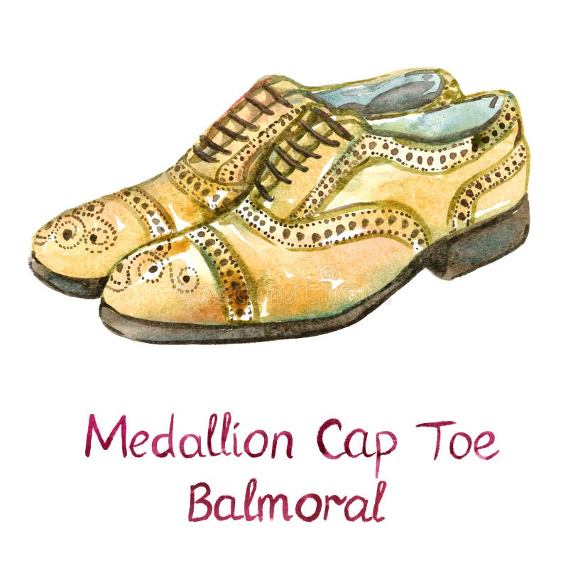 Yellow Leather Medallion Cap Toe Balmoral Shoes Stock Illustration ...