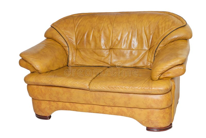 Yellow Leather Sofa Isolated On White Background Stock Image Image of