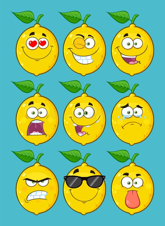 Yellow Lemon Fruit Cartoon Emoji Face Character Set 1