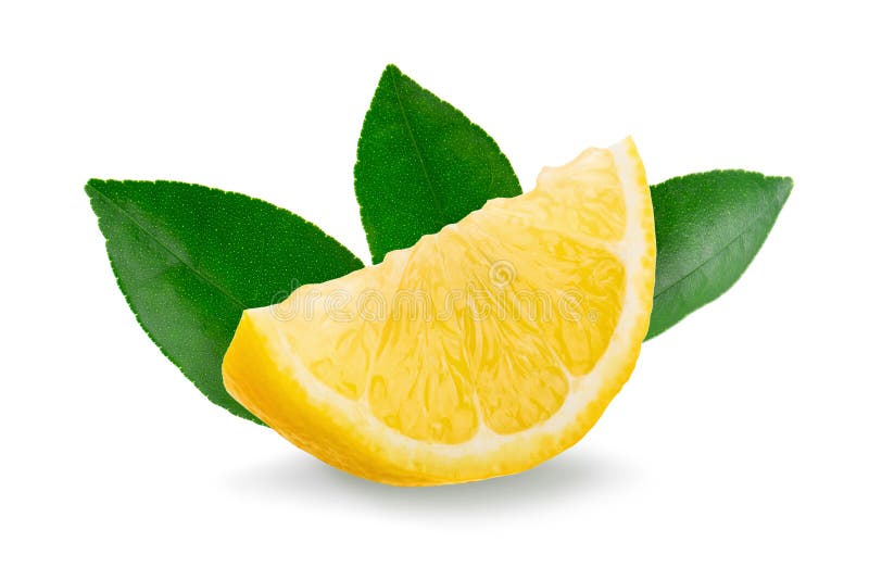 Yellow lemon and green leaf isolated on white background royalty free stock photo