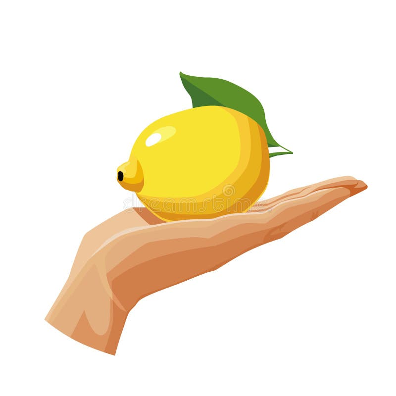 Yellow Lemon in the Palm Isolated on White Background. Vector Fruit
