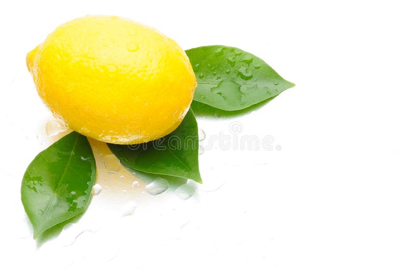 Yellow Lemon, health fruit, object, green leaf, drop