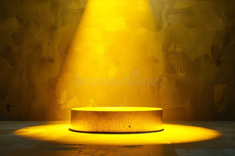 A yellow light shining on a round table stock photos