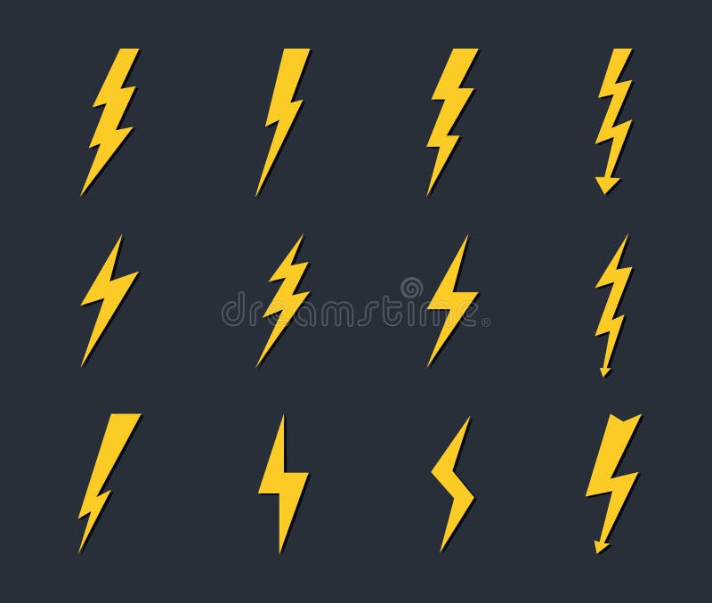 Lightning bolt signs. Yellow lightning bolt stickers. Vector