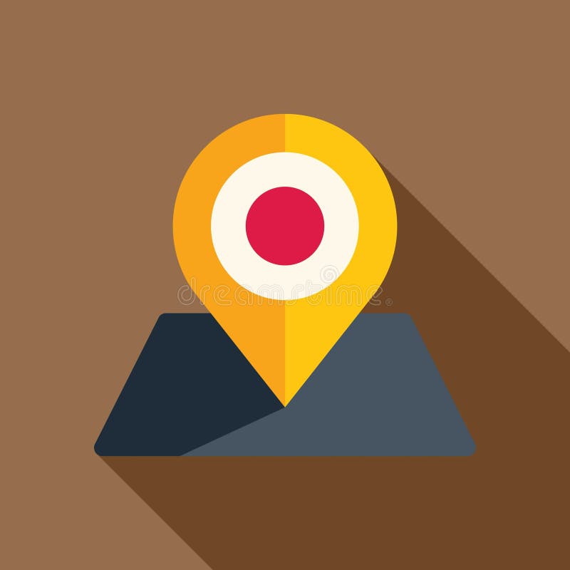 Yellow location pin pointing on japan flag over map vector illustration