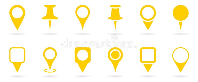 Yellow Location Pins Set Silhouette Icon Pointer Navigation Symbol