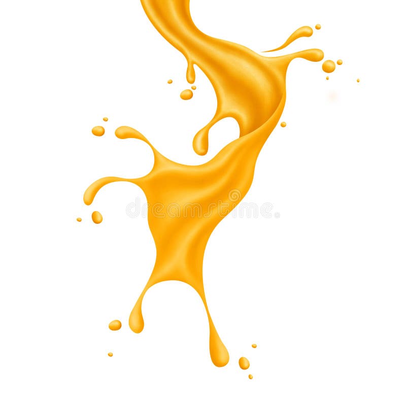 Yellow Mango Juice Splash Realistic Illustration, Liquid Flowing in ...