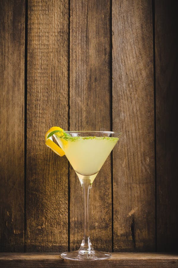 Yellow Martini Cocktail with Lemon and Mint Stock Image Image of