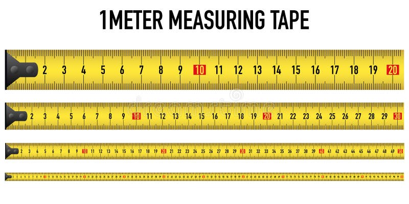 Yellow measure ruler meter vector tape metric centimeter illustration on white background. one long straight line 100 cm size tool