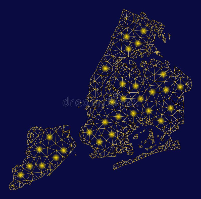 Yellow Mesh Network New York City Map with Flare Spots Stock Vector Illustration of object