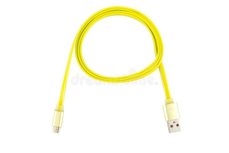 Yellow Microusb Cable Twisted Into A Ring, On A White Isolated