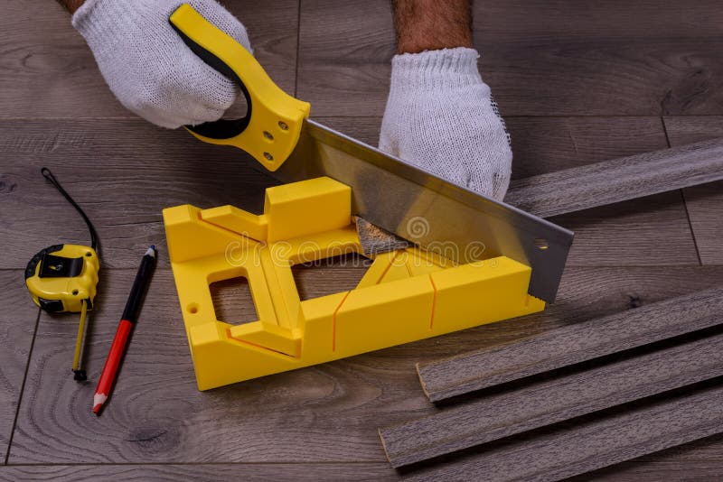 Yellow Miter Box and Hand Saw Stock Image Image of background