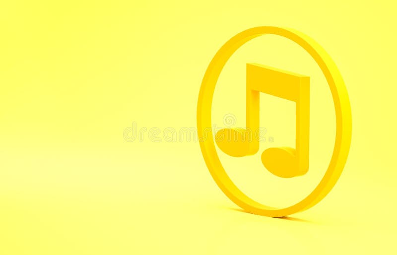 Yellow Music Note, Tone Icon Isolated on Yellow Background. Minimalism