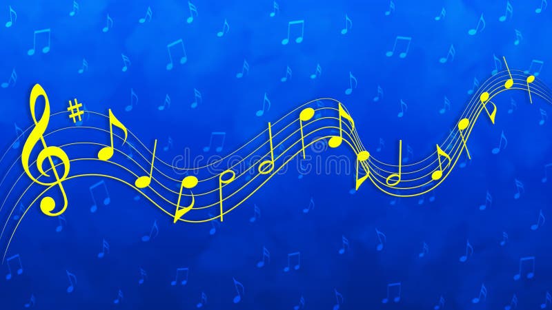 Yellow Music Notes in Blue Background Stock Illustration - Illustration
