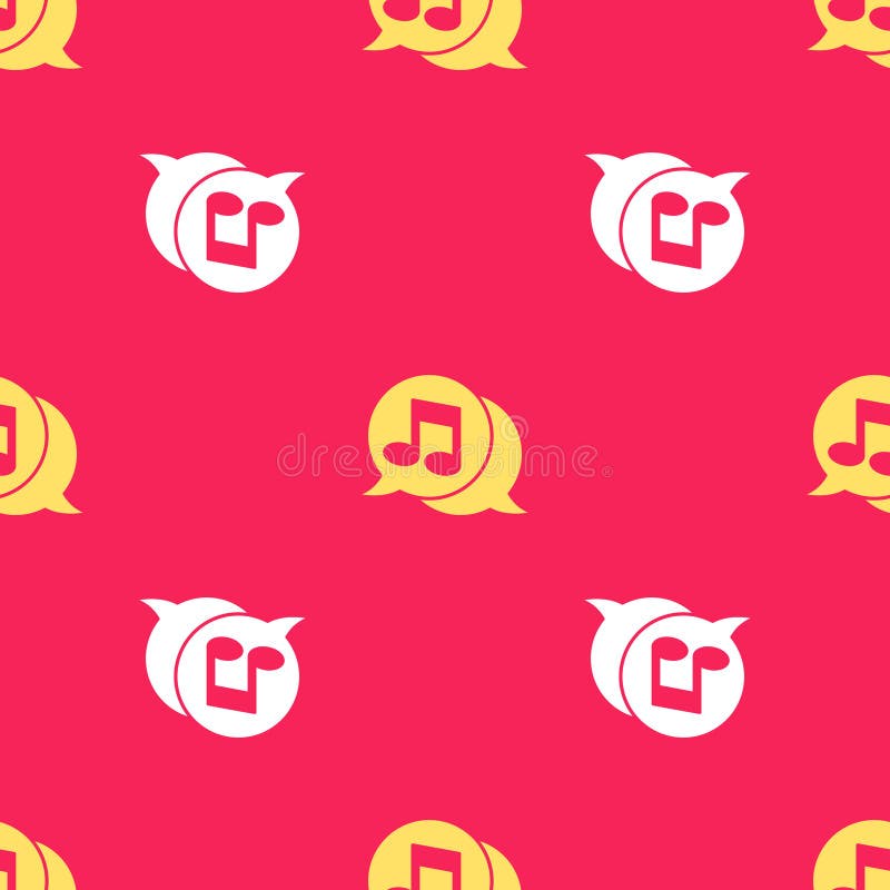 Yellow Musical Note in Speech Bubble Icon Isolated Seamless Pattern on