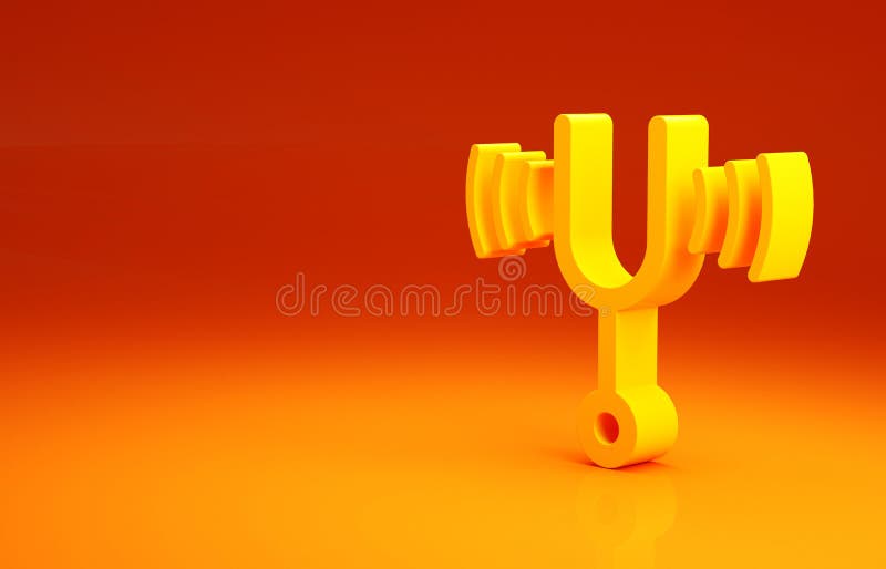 Yellow Musical tuning fork for tuning musical instruments icon isolated on orange background. Minimalism concept. 3d royalty free stock images