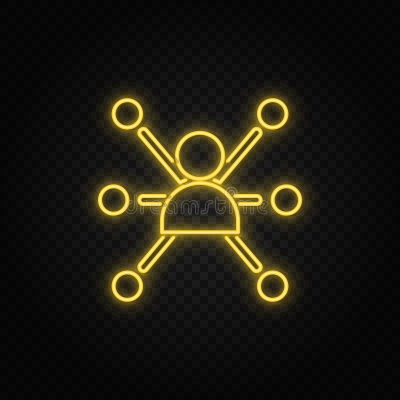 Yellow Neon Icon Business, Network, Product.Transparent Background