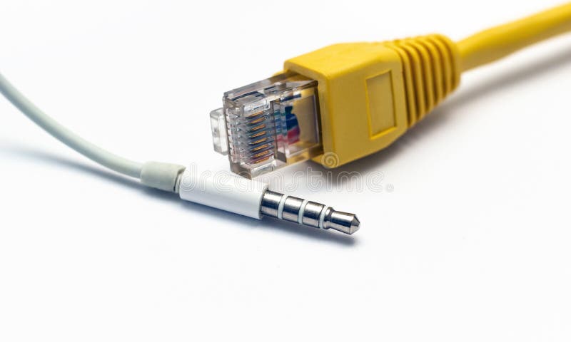 Yellow, network connector, isolated on a white background, and 3.5 audio stock photography Yellow, network connector, isolated on a white background, and 3.5 audio stock photography