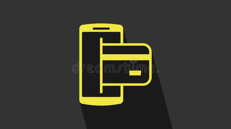Yellow NFC Payment icon isolated on grey background. Mobile payment. NFC smartphone concept. Transfer icon. 4K Video royalty free illustration