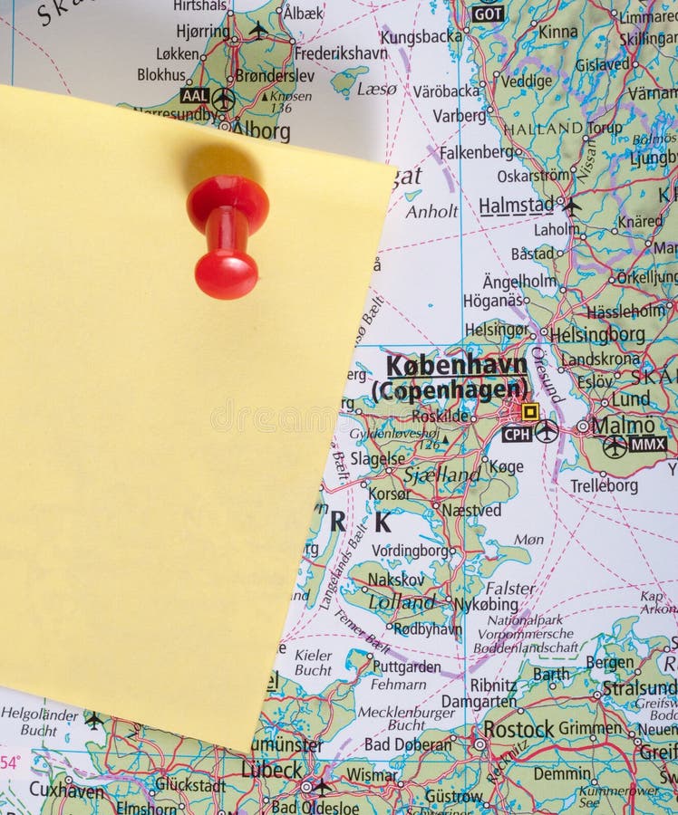 Yellow Note and red pin on map