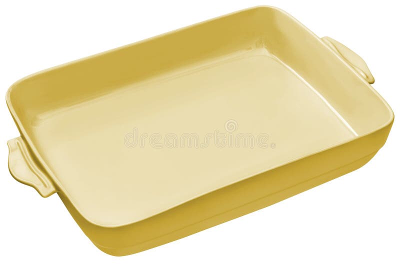 Yellow Ceramic Casserole Baking Pan Isolated on White Background Stock