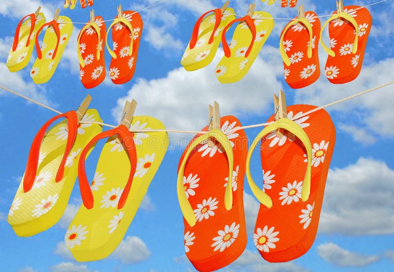 Yellow and Orange Flip Flops on Lines