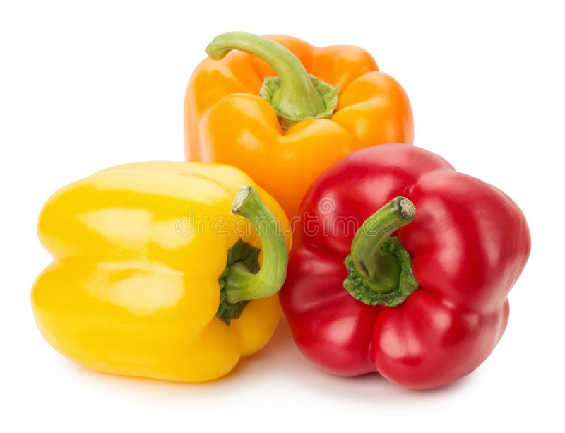 Yellow, orange and red peppers isolated on the white background.