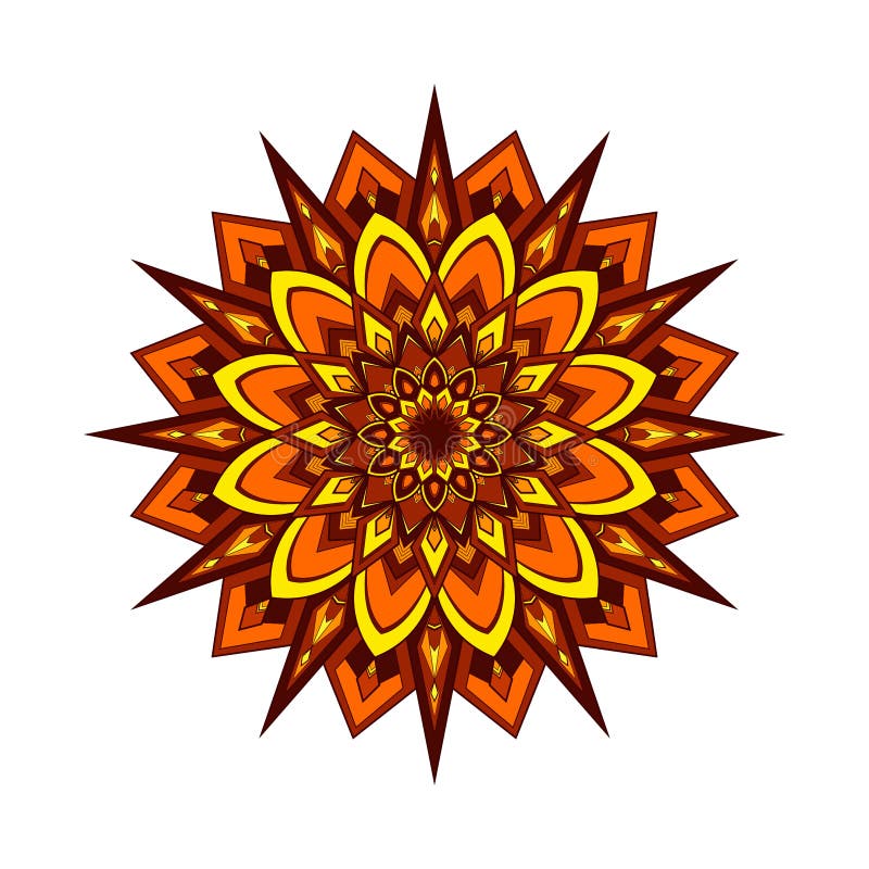 Yellow and Orange Round Mandala Isolated on White Background Stock