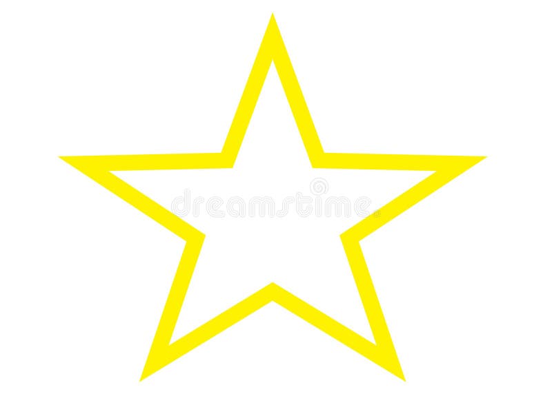 A yellow outlined five pointed star with white fill color white backdrop