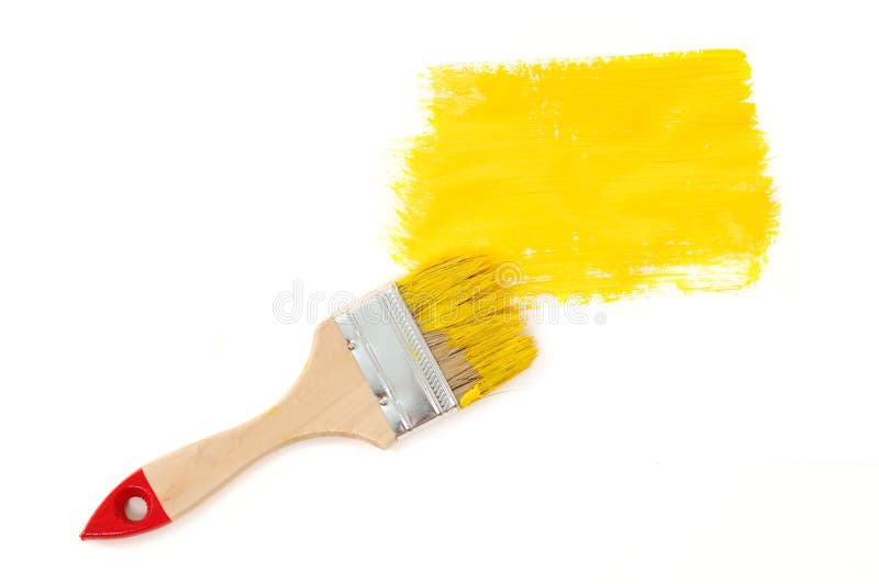 Yellow paint with brush stock photo. Image of accessories 16919462