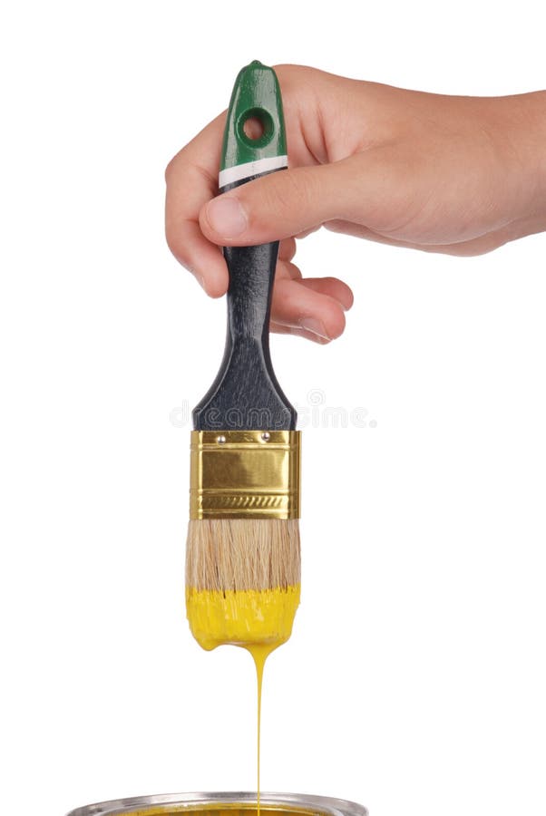 Yellow paint and brush stock image. Image of isolated 89910357