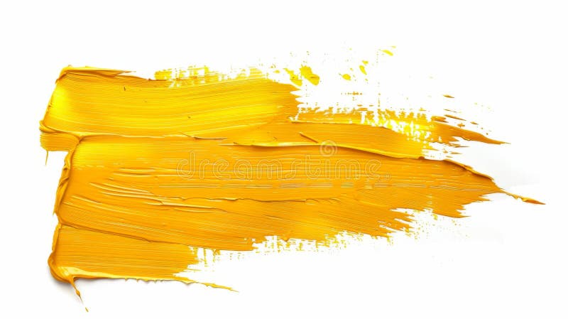 Yellow Paint Brush Stroke on White Background, Generative AI stock images