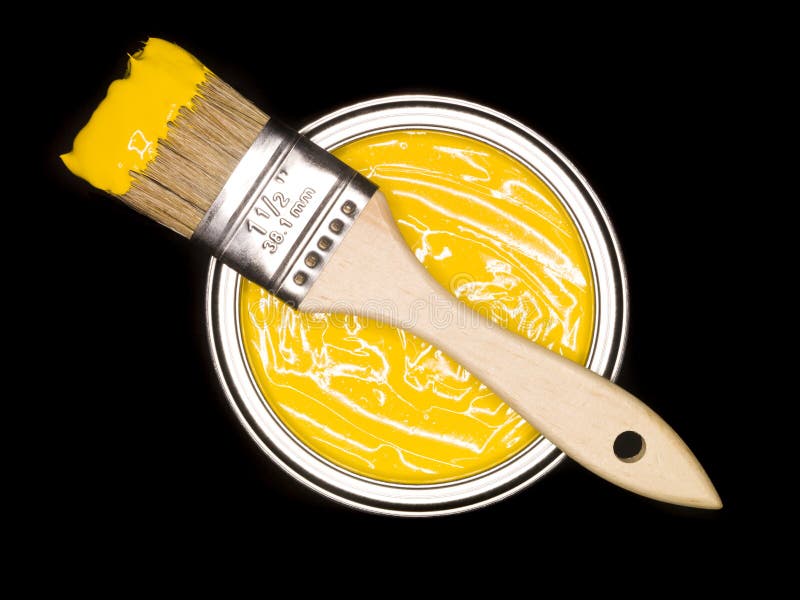 Yellow Paint can and brush stock image. Image of high 17867137