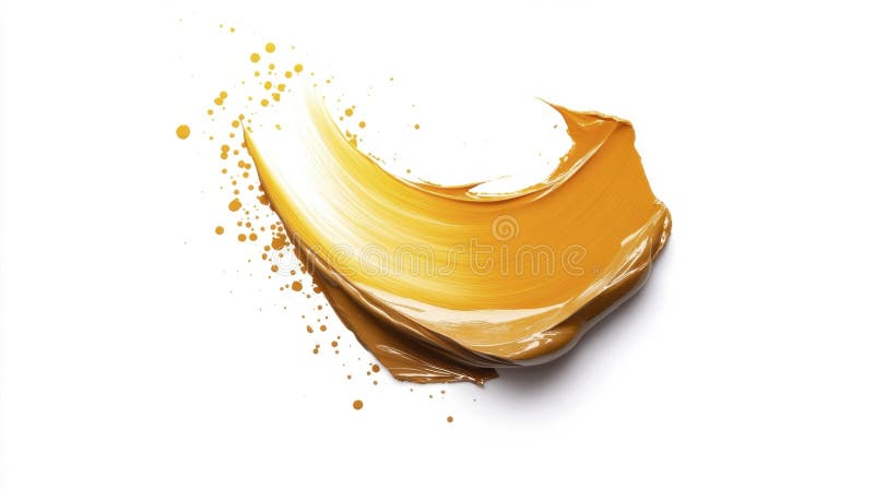Yellow paint stroke with splashes on white background stock illustration