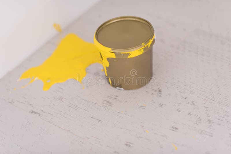 Yellow paint tin can stock photo. Image of pigment, house 88439294