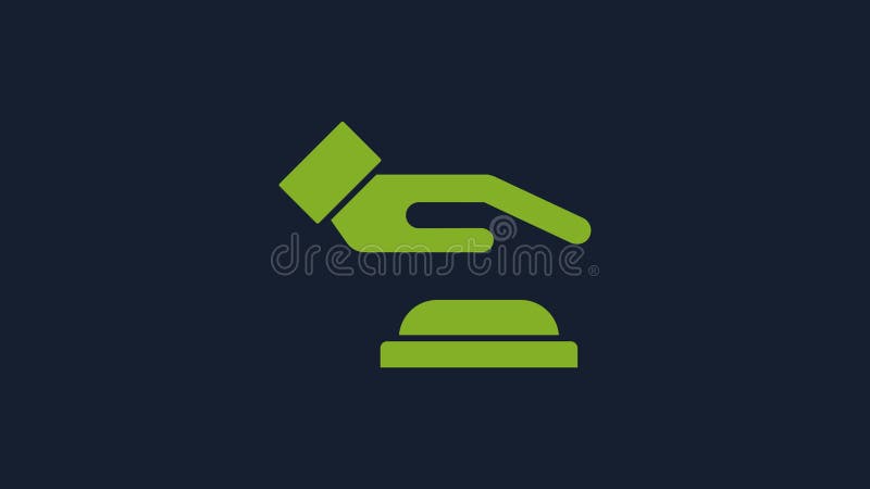 Yellow Palm print recognition icon isolated on blue background. Biometric hand scan. Fingerprint identification. System vector illustration