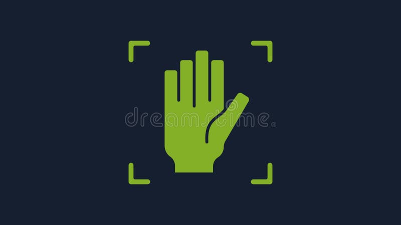 Yellow Palm print recognition icon isolated on blue background. Biometric hand scan. Fingerprint identification. System stock illustration