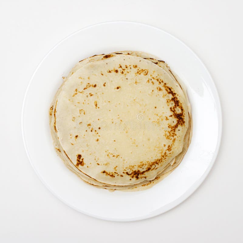 Yellow Pancakes on a White Plate Stock Image Image of closeup, flat