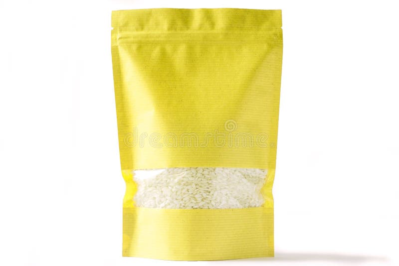 Download Yellow Paper Doypack Stand Up Bio Pouch With Window Zipper On White Background Filled With Rice Stock Photo Image Of Flex Filled 131605956 Yellowimages Mockups