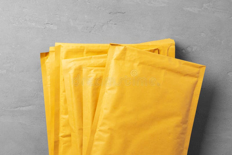Lot of Yellow Paper Postal Envelopes. Top View. Stock Image Image of