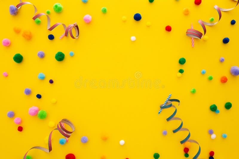 Yellow Party Background with Confetti and a Copyspace in the Center ...