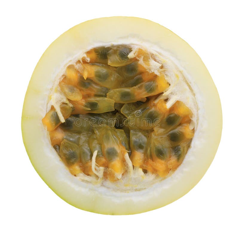 Yellow Passion Fruit Cut in Half Isolated Stock Photo Image of yellow
