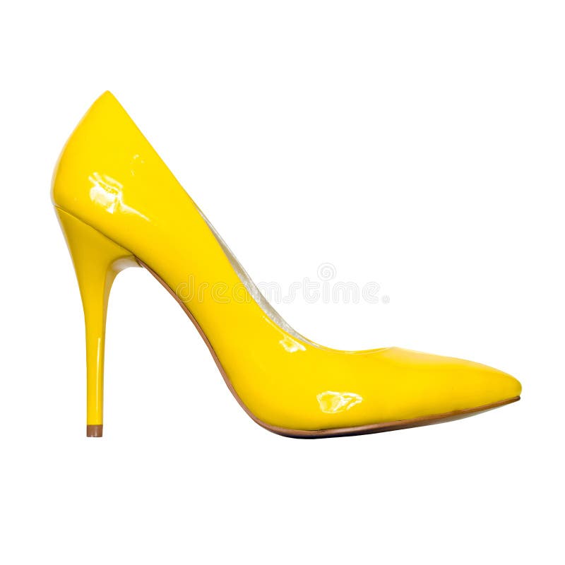 Yellow Patent Leather Shoes Isolated on White Background Stock Image