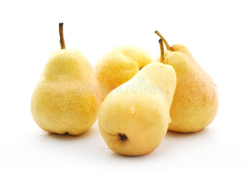 Yellow pears with water drops