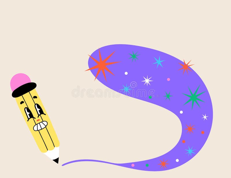 Yellow pencil character. New idea development, creative process drawing and writing, creativity and imagination, poster with copy stock illustration